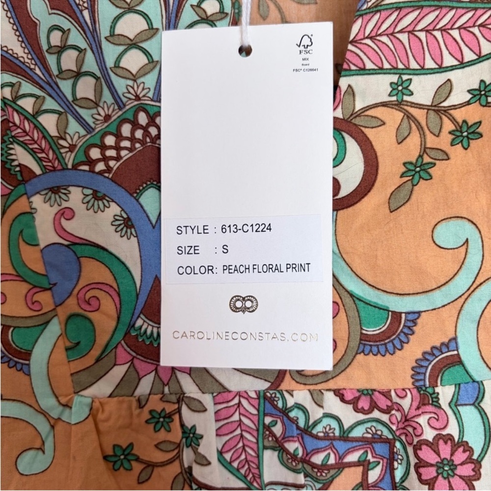 Caroline Constas Peach Multi Paisley Sleeveless Tiered Dress 🧡 - Picture 2 of 3